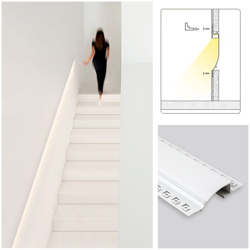 Waist Line Linear In Wall Stair Lighting Aluminum 12mm LED Profile White Waist Line Linear In Wall Stair Lighting Aluminum 12mm LED Profile White